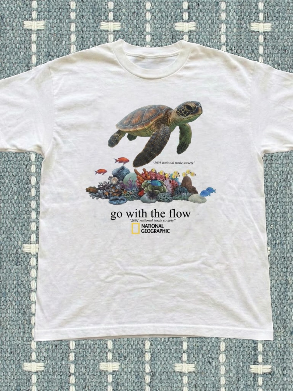 Gildan White Tee with Sea Turtle & Colorful Reef Graphic